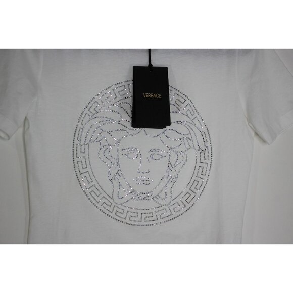 Versace Womens 40 Rhinestone White Cotton Jersey T-Shirt NEW M1122 - Picture 2 of 7